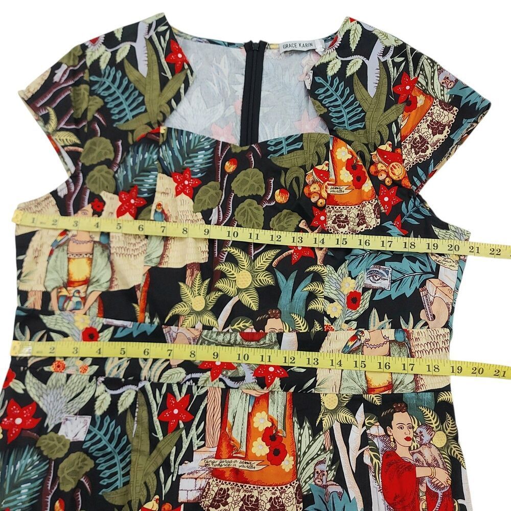 Grace Karin Dress Womens 2XL Sheath Frida Kahlo Print Wearable Art Cap Sleeve - Picture 11 of 12